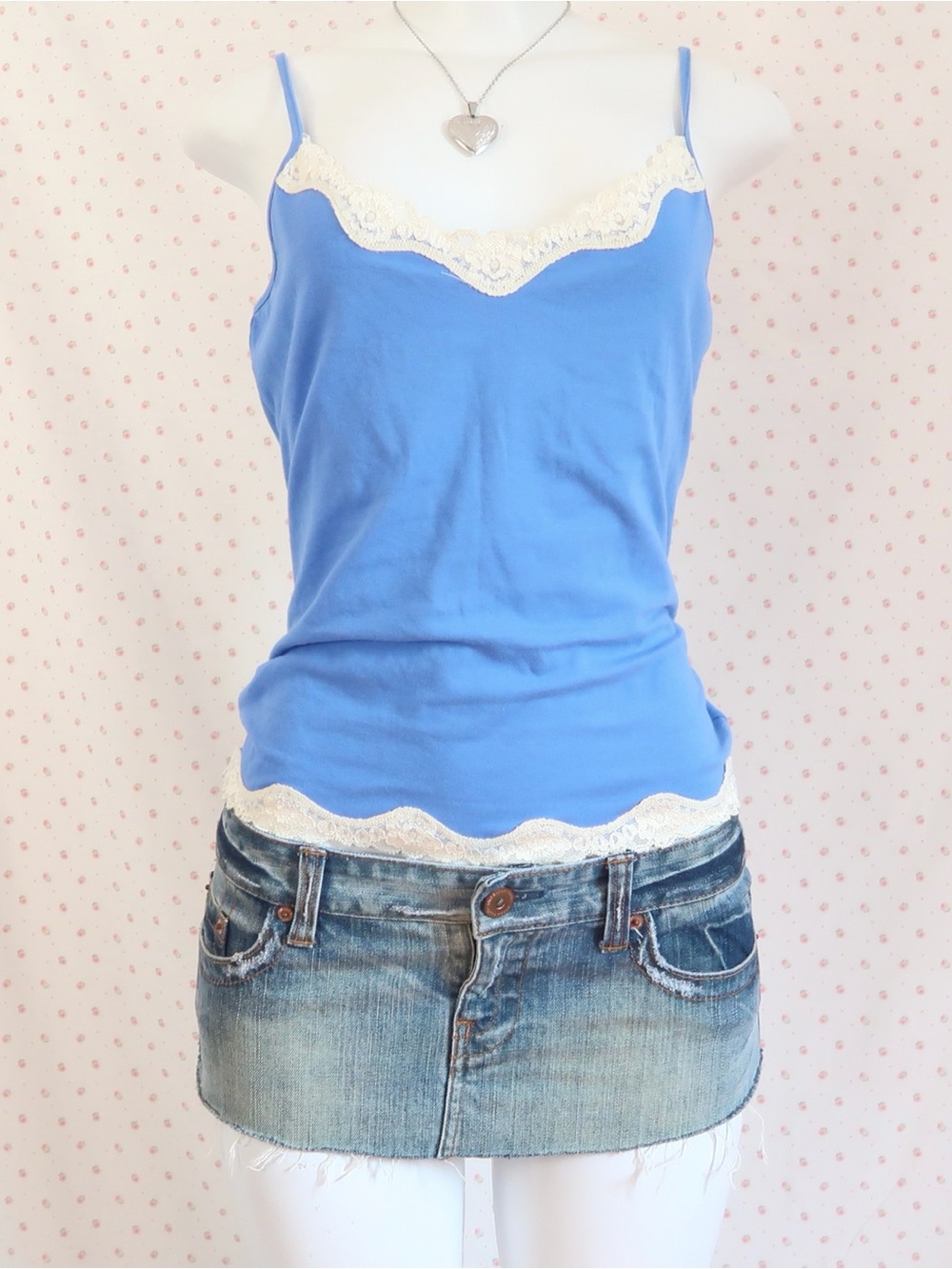 Swell Blue Lace-Trim Camisole Tank